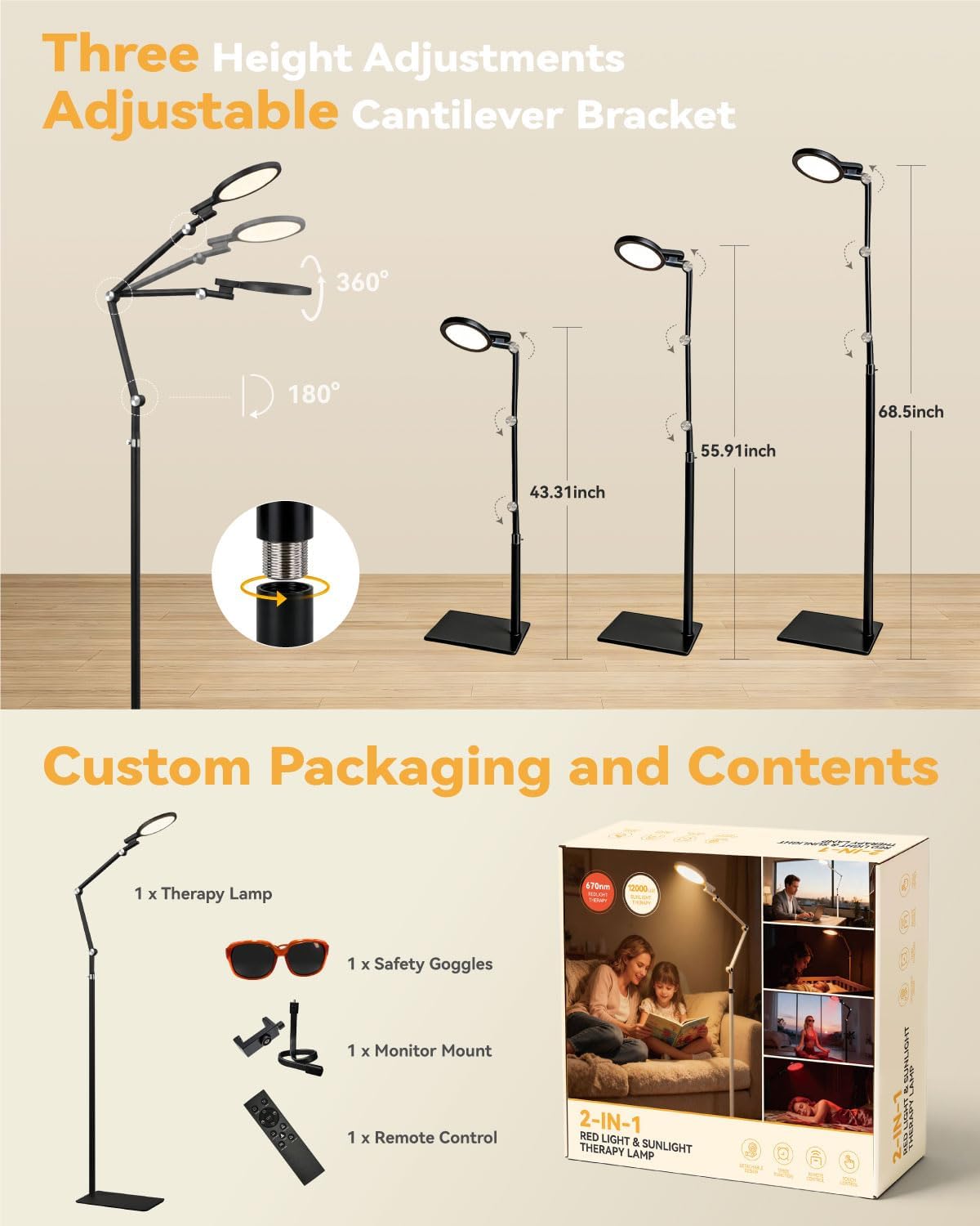 2-in-1 Light Therapy Lamp — 12000 Lux Happy Light & 670nm Red Light Therapy