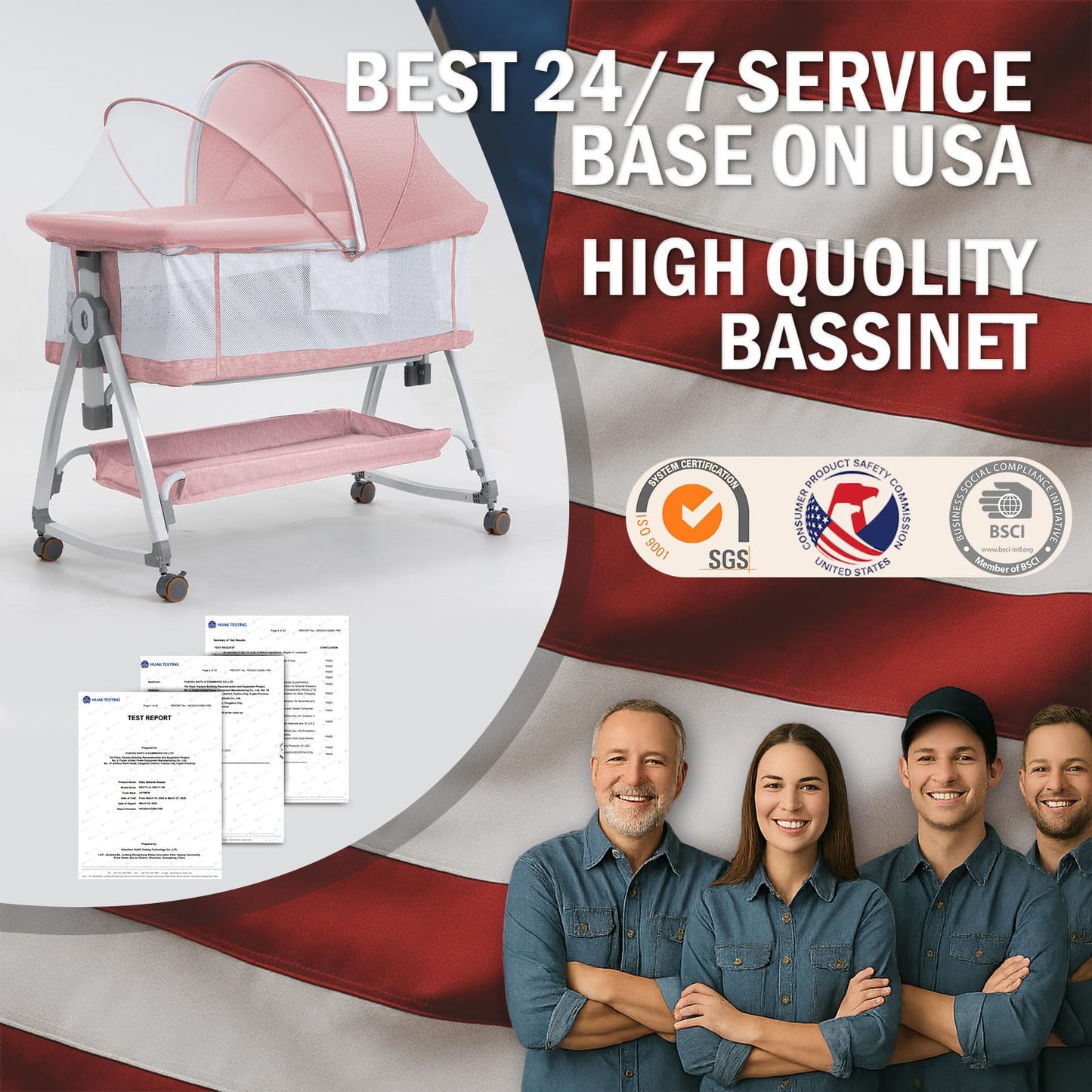 4-in-1 Baby Bassinet Bedside Sleeper — 6-Height Adjustable with Soft Mattress & Soothing Toy