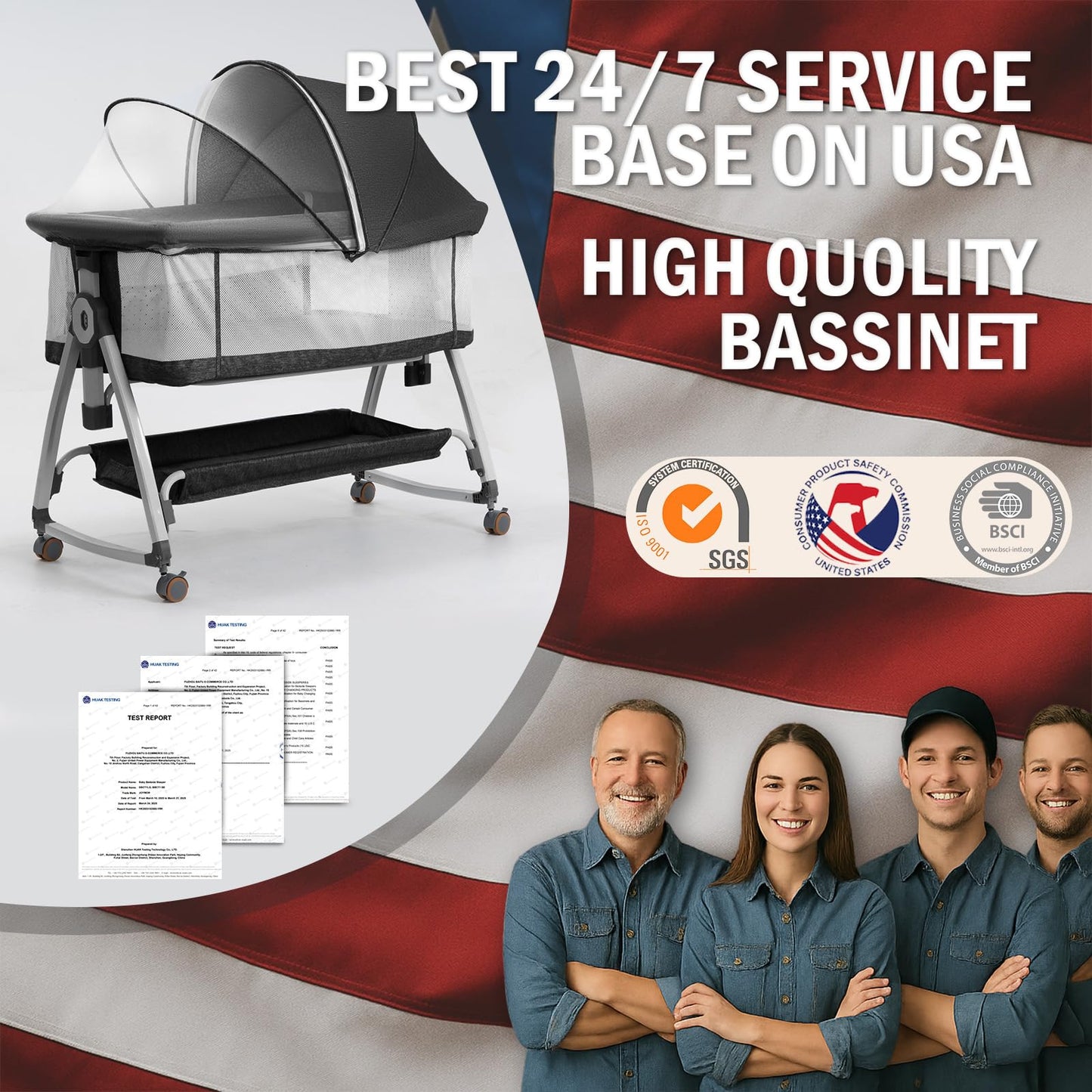 4-in-1 Baby Bassinet Bedside Sleeper — 6-Height Adjustable with Soft Mattress & Soothing Toy