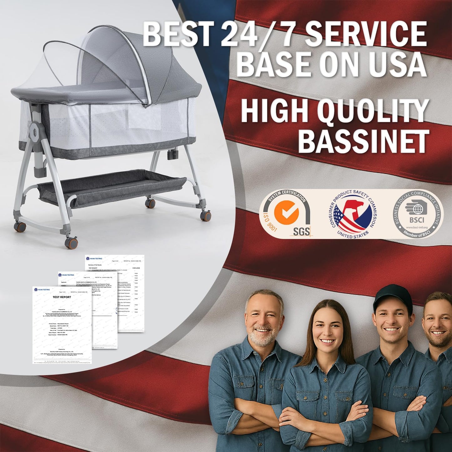 4-in-1 Baby Bassinet Bedside Sleeper — 6-Height Adjustable with Soft Mattress & Soothing Toy
